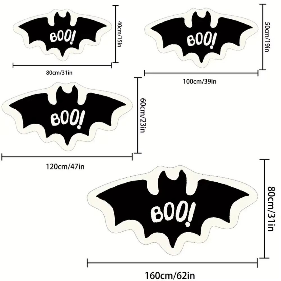 VIKAMA Halloween Fledermaus Bodenmatte aus Fleece, rutschfest und weich, Schwarz, B: 60 cm, T: 40 cm - Bild 2