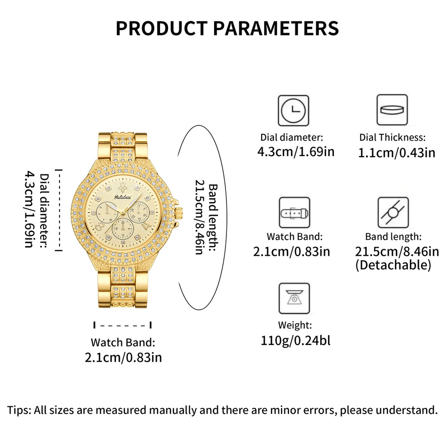 YaLaLuSi Armbanduhr, Quarz, Edelstahl, Gold, Kristall, Damen - Bild 4