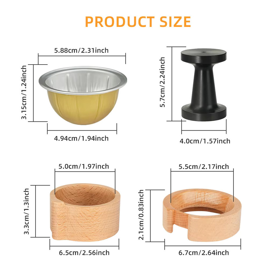 Dalinwell Wiederverwendbare Kaffeepads Set für Vertuo Maker inklusive Dichtungsset, Folienversiegelungsdeckeln, Füllhalter und Tamper - Bild 2