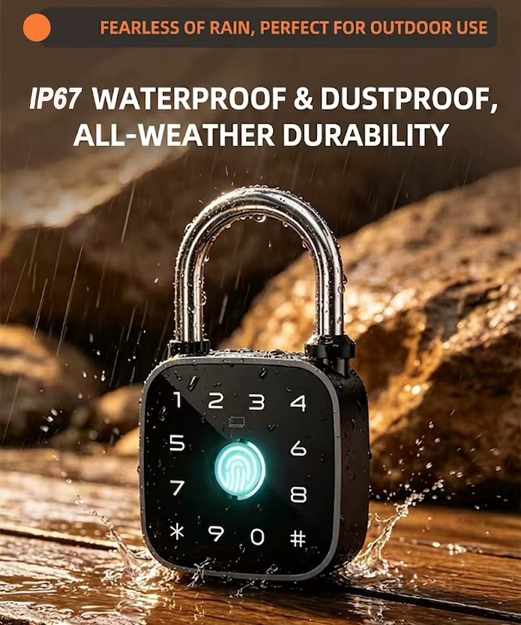 Tuya Bluetooth Fingerabdruck-Vorhängeschloss, digitales Gepäckschloss mit Passwortfunktion, IP67 wasserdicht, wiederaufladbares elektronisches Sicherheitsschloss für den Außenbereich in Schwarz oder Braun - Bild 4