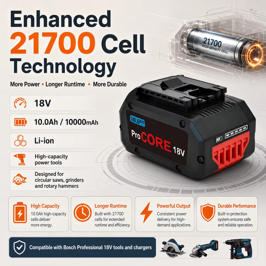 Bosch ProCORE18V Li-Ionen-Ersatzakku 18V 10,0Ah in Schwarz für Akku-Bohrschrauber, Schleifer und Hammer - Bild 2
