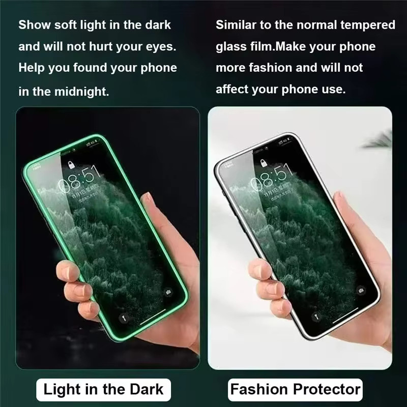 3er-Set Leuchtende Displayschutzfolie aus gehärtetem Glas für Apple iPhone 12 13 14 15 16 17 Pro Max Plus Mini in Transparent und Grün - Bild 2