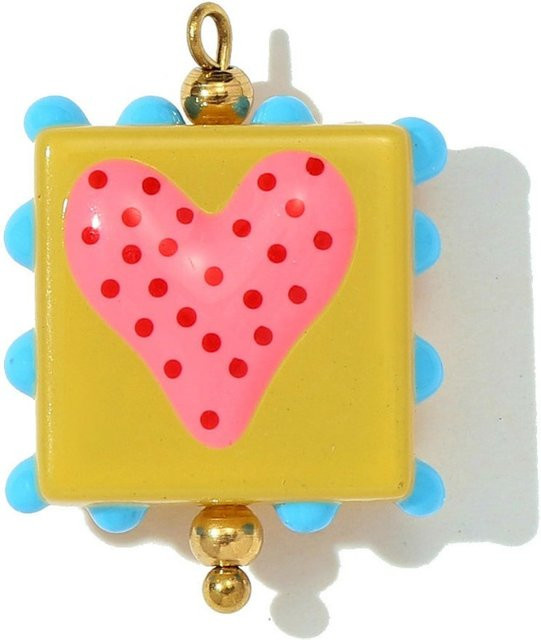 Anhänger Edelstahl, Polka Dot Herz, Lampwork Glas, Bunt, Unisex - Bild 1