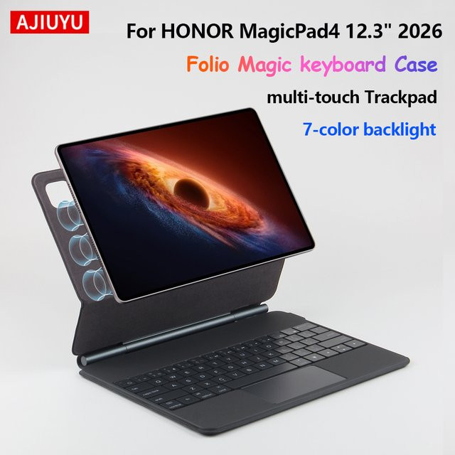 HONOR MagicPad 4 Magnetische Smart-Hülle mit hintergrundbeleuchteter Magic-Tastatur und Multi-Touch-Trackpad, Schwarz, 12,3 Zoll - Bild 1