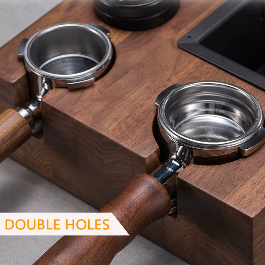 EDLEXKAFFEE Kaffee Tamper Station aus Holz in Braun mit Knock Box und Portafilter Halter für 51mm, 54mm und 58mm - Bild 3