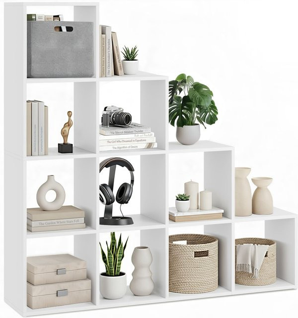 tectake Bücherregal Talisa Cube in Weiß mit 10 Fächern, B/T/H: 130 x 29 x 130 cm - Bild 1