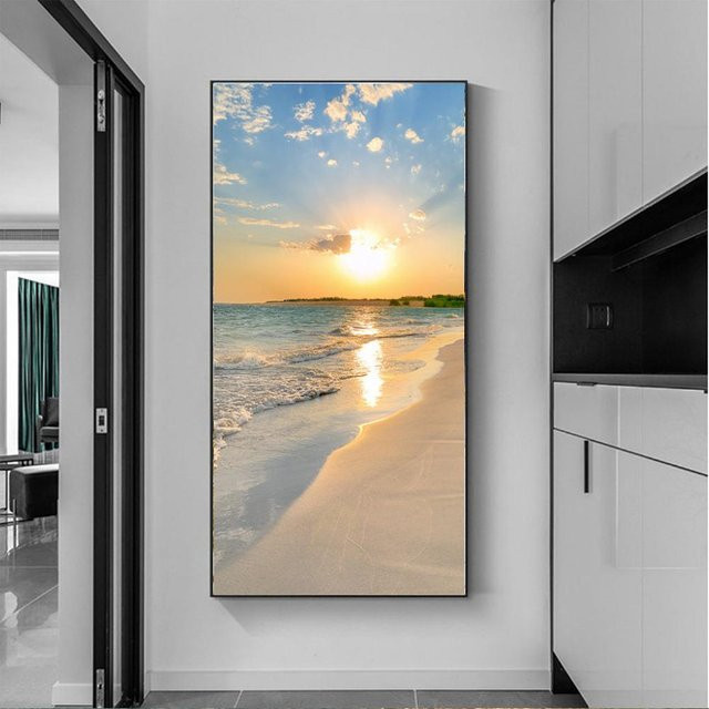 Landschafts Poster Meer Sonnenaufgang Strand Leinwandmalerei Aidegou1 Wandkunst ohne Rahmen, B: 150 cm, H: 60 cm, Mehrfarbig - Bild 1