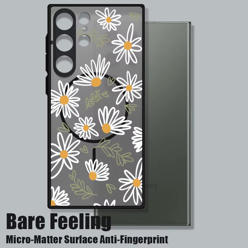 YISHANGOU Magnetische Handyhülle mit Linearem Blumenmuster für Samsung Galaxy S23 in Schwarz aus weichem TPU und PC - Bild 2