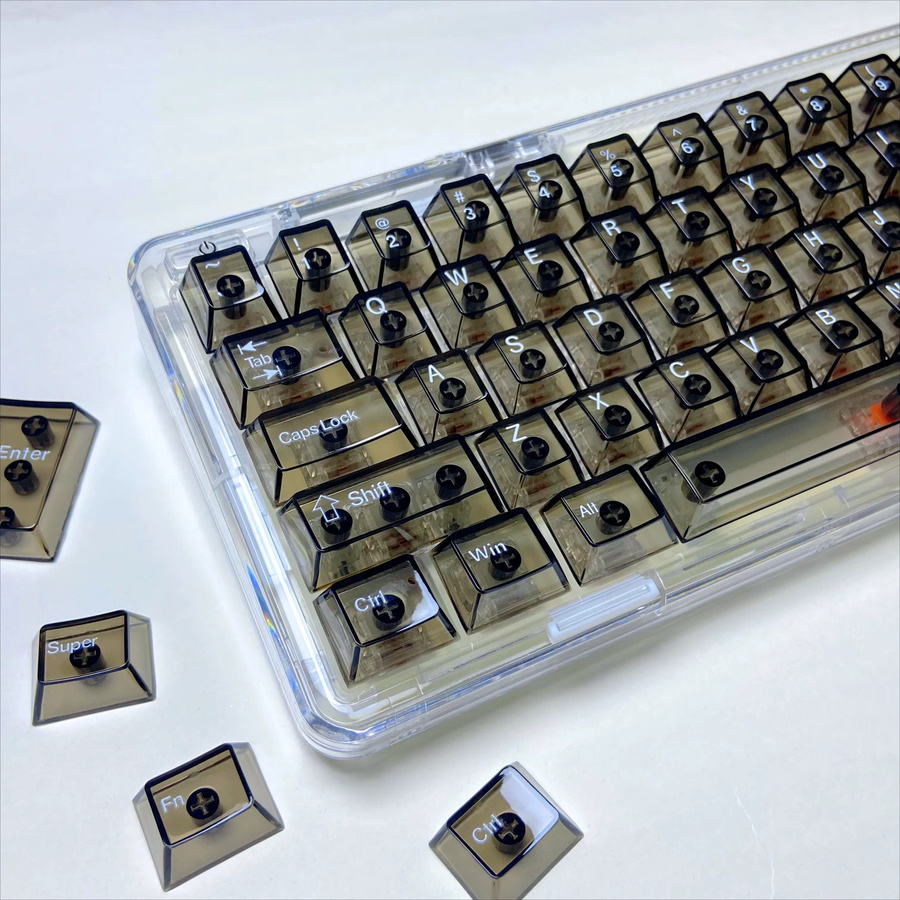 Transparente PC-Tastenkappen im Cherry-Profil für mechanische Gaming-Tastaturen, Schwarz-Weiß, kompatibel mit 60, 70, 80, 90 und 108-Layouts - Bild 1