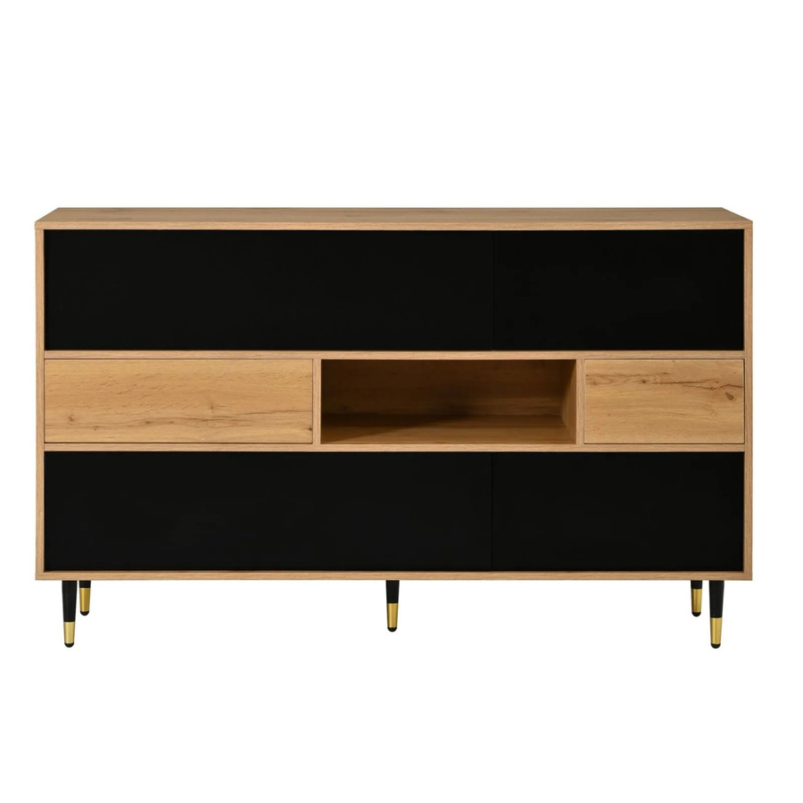 PXloue Sideboard in Schwarz mit Holzoptik, moderner Wohnzimmerschrank für Esszimmer oder Flur, Breite: 140 cm - Bild 2
