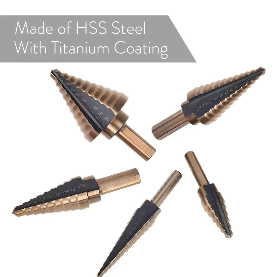 Ninth World HSS Kobalt Schrittbohrer Set mit Titan-Beschichtung und Aluminium-Etui, 5 Stück, 50 Größen - Bild 2