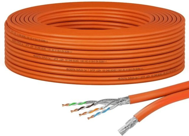 hb-digital CAT 7 Duplex Ethernet LAN Kabel S/FTP AWG23 LSZH Orange, 15 m - Bild 1