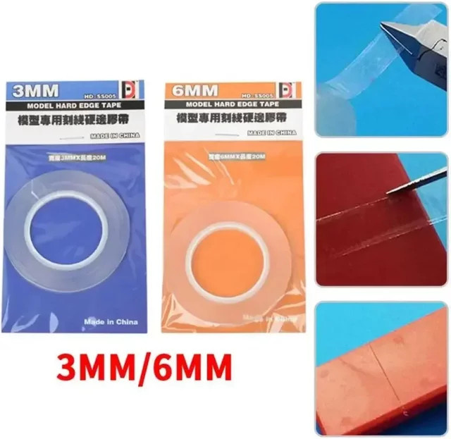 Transparentes Modell-Klebeband mit harter Kante und Anreißführung, Länge: 20 m, Breite: 3 mm oder 6 mm - Bild 1