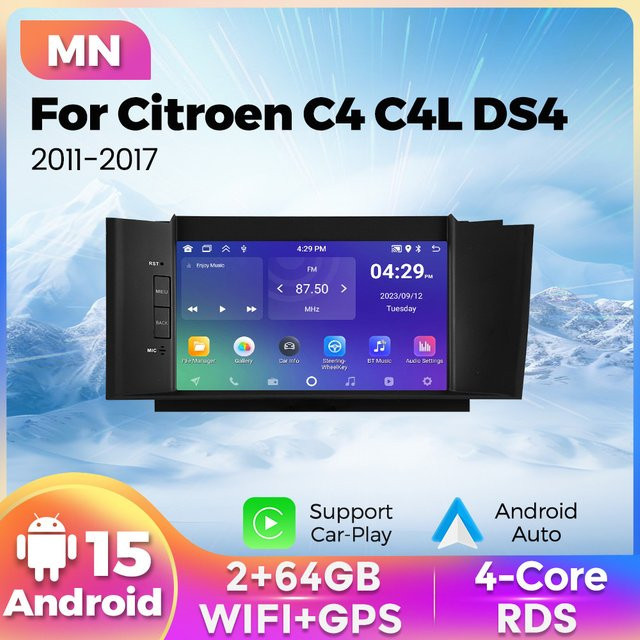 STRONGNAVI Android 15 Multimedia Video Player mit 7 Zoll Display und kabellosem CarPlay für Citroen C4 C4L DS4 2011-2016 in Schwarz - Bild 1