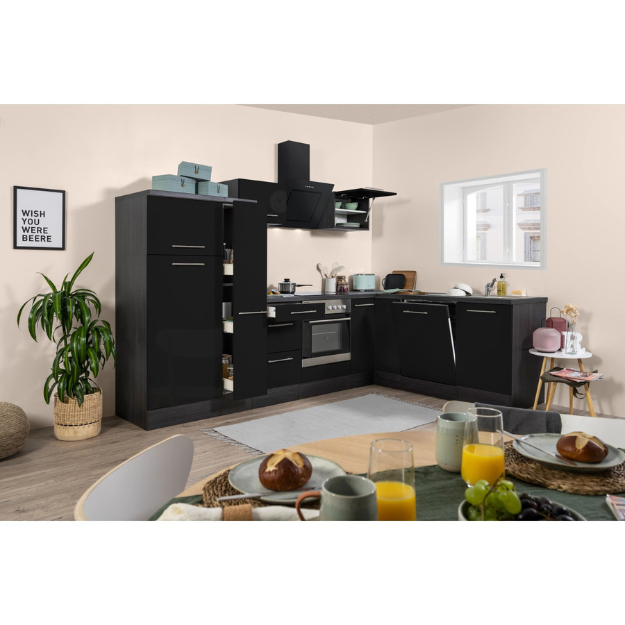 Respekta Premium Winkelküche RP290ESC in Schwarz Hochglanz und Grau mit Soft-Close-Türen und Schubladen, B/T/H: 290 x 200 x 54,5 cm - Bild 2