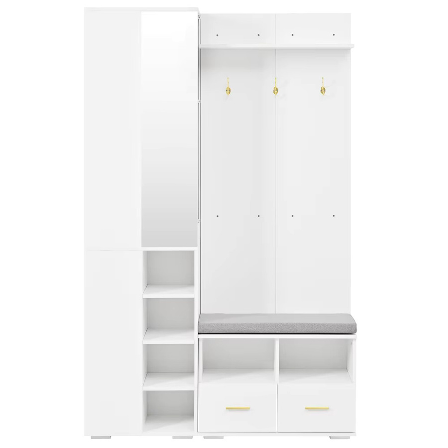 PINGGO Wandkleiderschrank-Set in Weiß mit Spiegel, Schuhbank und Haken für Flur und Schlafzimmer, B/T/H: 120 x 35 x 190 cm - Bild 2