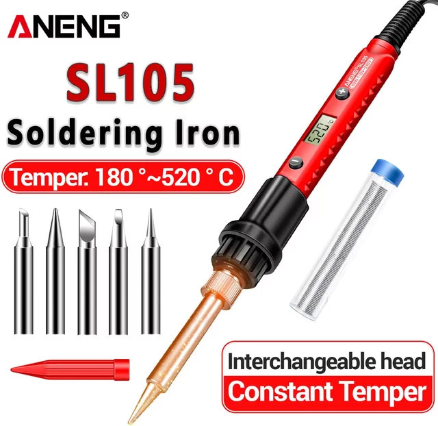 ANENG SL105 Digitaler Lötkolben mit Display, 60W Drehknopfgesteuerter Lötkolben mit einstellbarer Temperatur in Rot - Bild 1