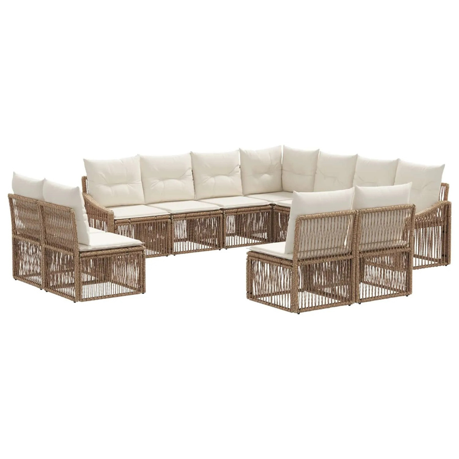 vidaXL Gartensofa-Set 11-teilig aus Poly-Rattan in Beige mit Polsterung und Kissen - Bild 2