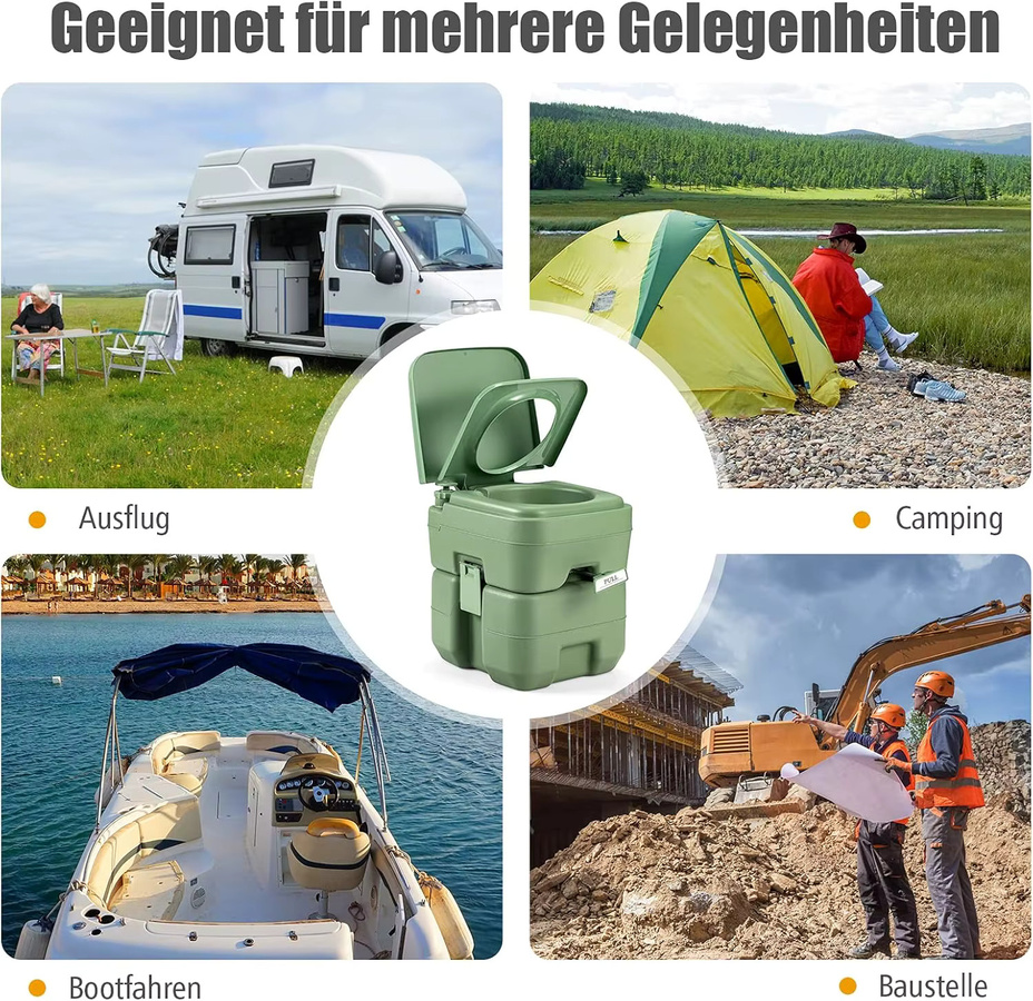 GOFLAME Campingtoilette mit abnehmbarem Abwassertank, tragbare mobile Toilette für Reisen, Farbe: Grün, 20L + 12L - Bild 3