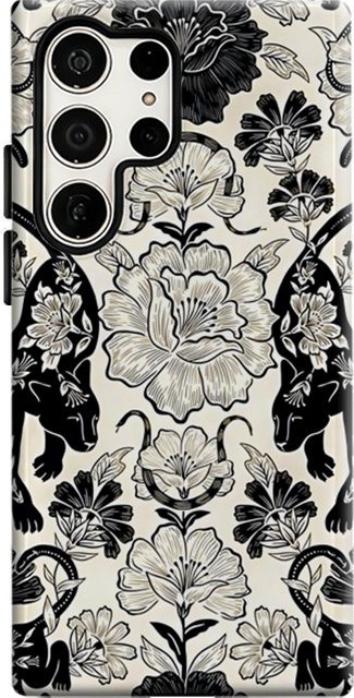 Glänzende Handyhülle mit schwarz-weißem floralem Tier-Design für Samsung Galaxy S25 Ultra, S24 und S23 Ultra Plus mit doppellagiger Rückseite - Bild 1