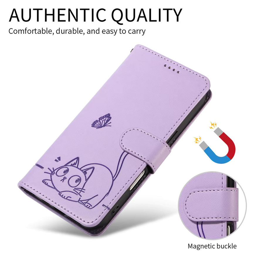 Magnetische Leder-Brieftaschenhülle für Xiaomi 17T Pro und Xiaomi 17 Pro Max mit Ständer und Katzen-, Schmetterlings- und Blumenmotiv in Rot - Bild 4