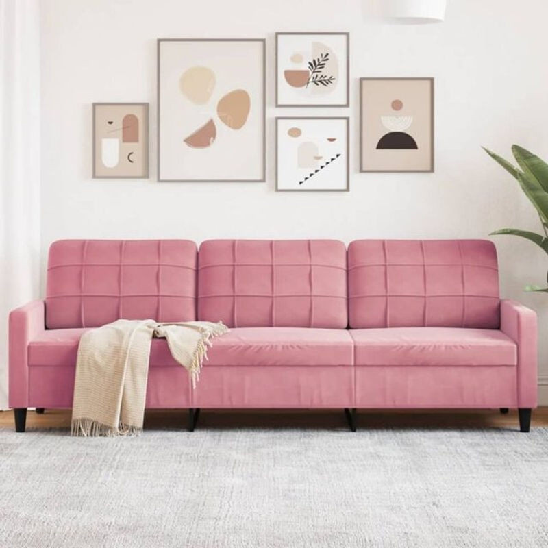 Modernes 3-Sitzer-Sofa von Vidaxl aus Samt in Rosa mit Metallgestell, Breite: 210 cm - Bild 1
