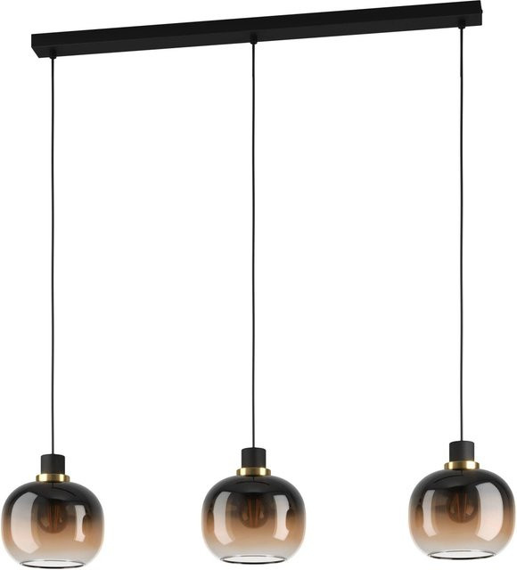 Eglo Pendelleuchte Oilella 3-flammig Schwarz-Messing mit kugelförmigen Glaselementen, Höhe: 95 cm - Bild 1