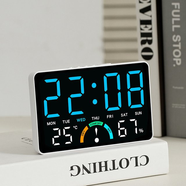 Digitaler Wecker mit Temperatur- und Luftfeuchtigkeitsanzeige, LED-Tischuhr und Wanduhr mit Alarm, Timer, Countdown und automatischer Dimmung, erhältlich in Schwarz oder Weiß - Bild 1