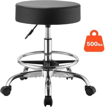 VEVOR Rollhocker mit Rollen und Fußstütze, höhenverstellbarer ergonomischer Drehstuhl mit PU-Leder-Sitz und 360 Grad Drehung, Schwarz - Bild 1