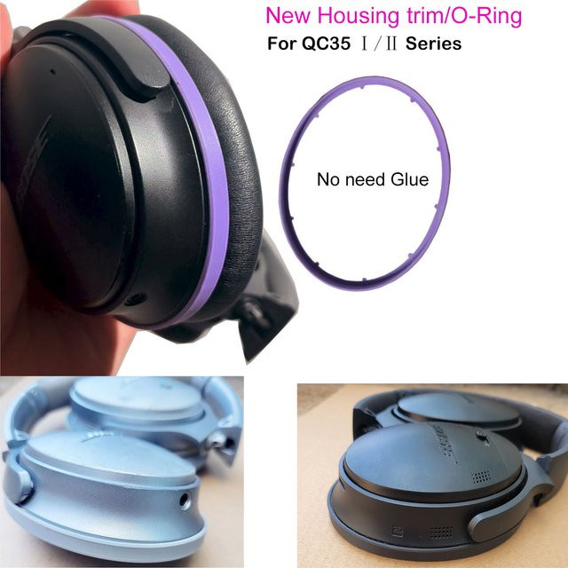 Dekoratives Gehäusebesatz Set für Bose QC35 Kopfhörer mit Kunststoffschalenkante und 0-Ring in Grau und Lila - Bild 1