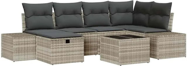 vidaXL 7-teiliges Garten-Sofa-Set aus Poly Rattan in Hellgrau mit Kissen und Ottoman für Garten, Balkon oder Terrasse - Bild 1