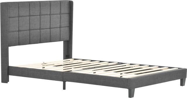 Merax Polsterbett mit Matratze in Grau, modernes Hybrid-Bett aus Leinen, B/T/H: 140 x 200 x 146 cm (Höhe: 208 cm) - Bild 1