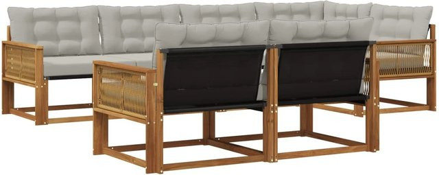 vidaXL Outdoor-Sofagarnitur L-Form aus Akazienholz mit Textilene-Elementen und Kissen in Natur und Hellgrau - Bild 1