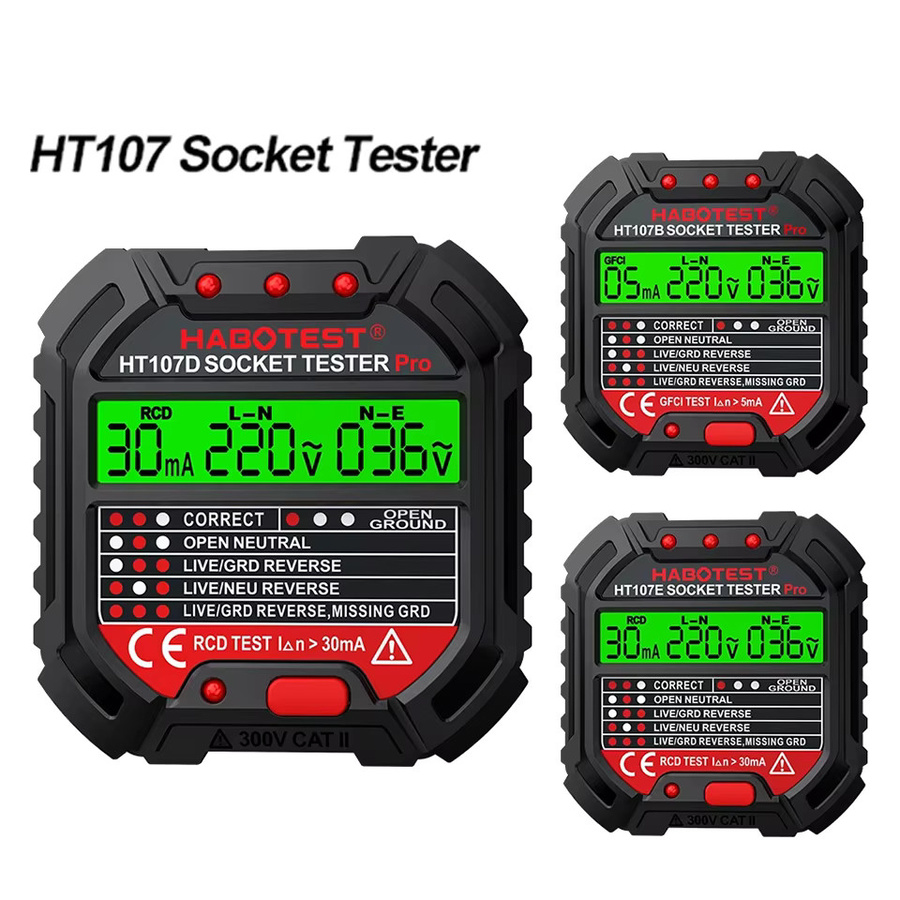TELEHILL Digitaler Steckdosentester HT106/HT107 zur Spannungsprüfung mit NCV und RCD-Test, Schwarz - Bild 4
