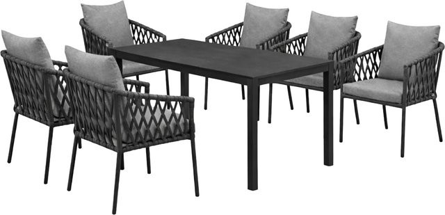 Greemotion Gartenmöbel-Set Bari 7-teilig in Grau-Anthrazit mit Kissen aus Aluminium und Glas-Keramik - Bild 1
