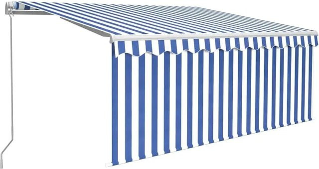 vidaXL Markise manuell einziehbar mit Rollo aus Aluminium und Polyestergewebe, Blau-Weiß gestreift, B: 300 cm, T: 250 cm - Bild 1