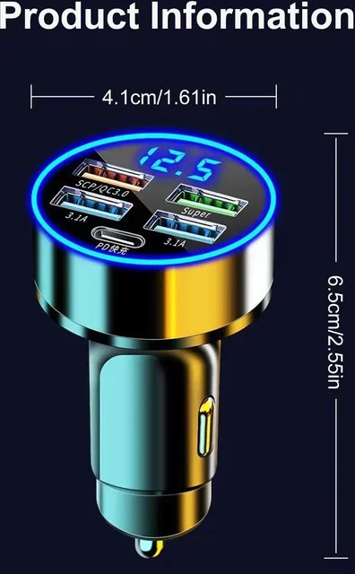 Universelles USB-C Autoladegerät mit 6 Ports und QC 3.0 Schnellladefunktion in Schwarz - Bild 1