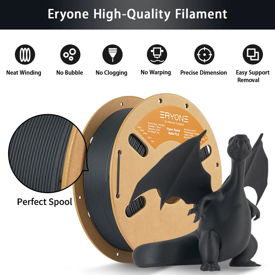 ERYONE Matt-PLA 3D-Drucker-Filament für FDM-Druck, Grün, Hochgeschwindigkeits-Filament mit Premium-Finish für Prototypen und Ausstellungsmodelle - Bild 2