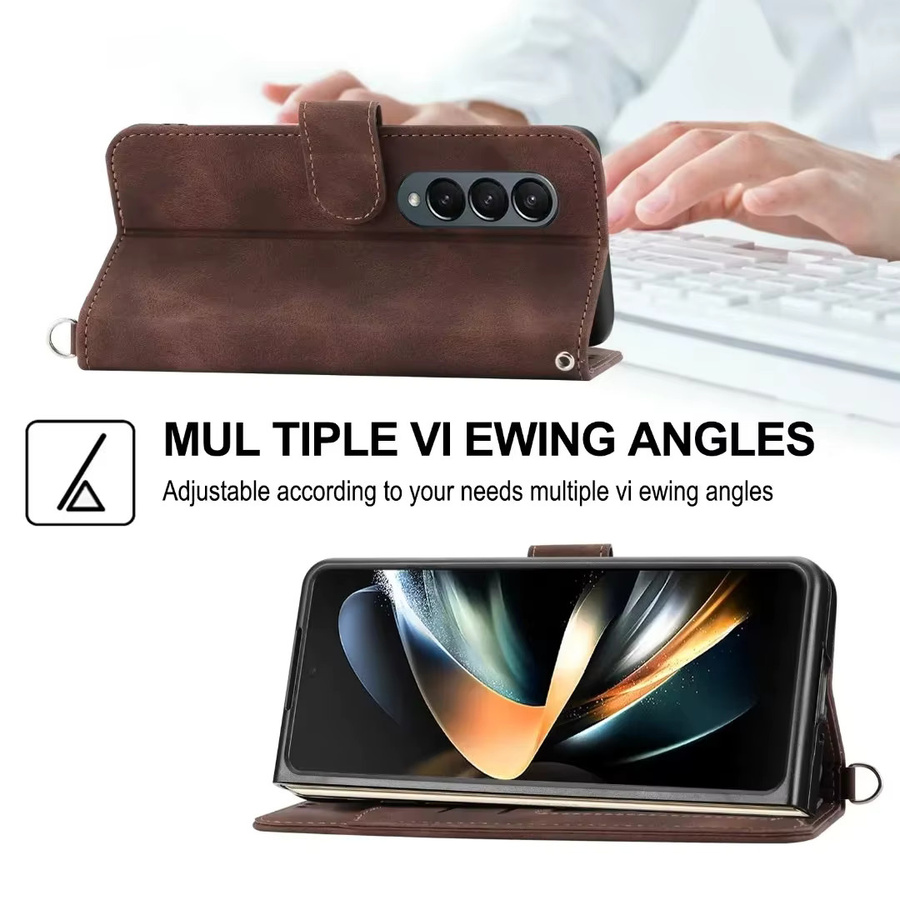 Leder-Brieftasche mit Lanyard und Scharnier als Crossbody-Hülle für Samsung Galaxy Z Fold 7 6 5 4 3 5G in Pink oder Braun - Bild 3