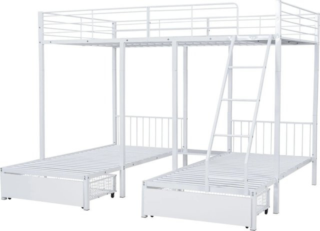 Merax Etagenbett aus Metall mit Schubladen in Weiß, B/T/H: 200 x 140 x 160 cm - Bild 1