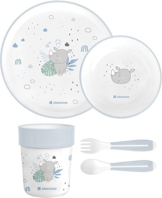Kikkaboo Kindergeschirr Set Savanna 5-teilig aus Melamin in Hellblau mit Tiermotiv - Bild 1
