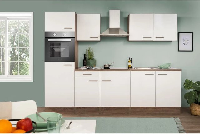 Respekta Küchenzeile KB270EYW in Weiß Seidenglanz-Eiche York Nachbildung mit Türen und Schubladen, B: 270 cm, H: 205 cm, T: 60 cm - Bild 1