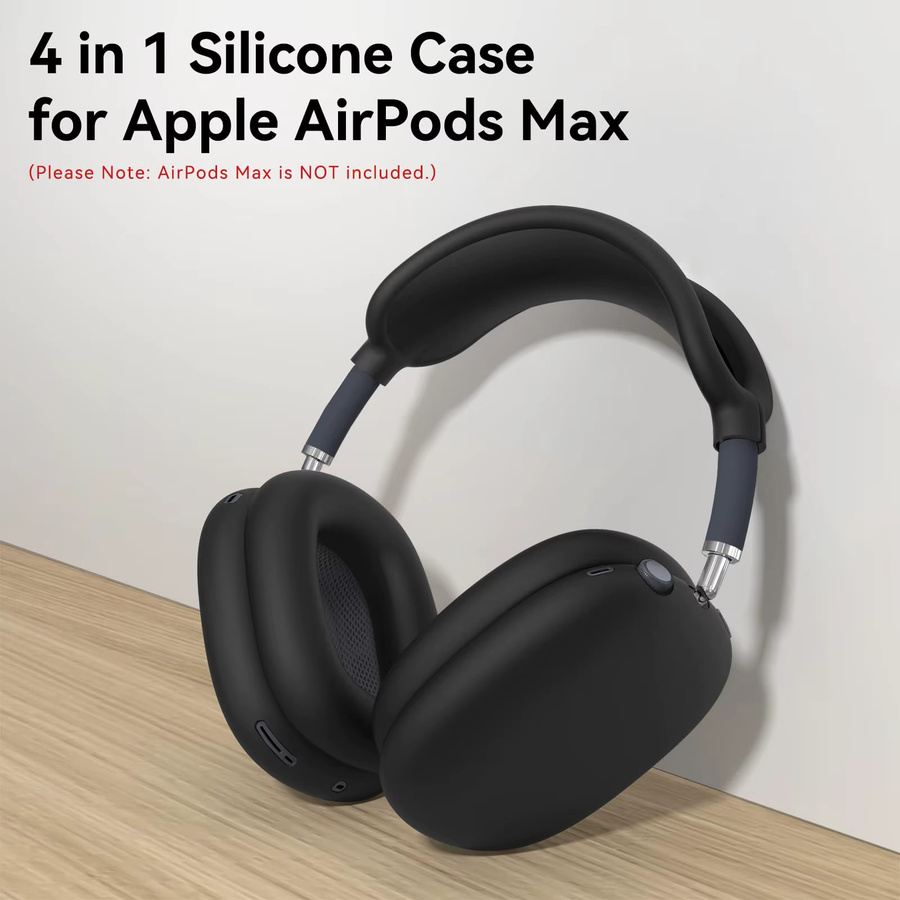 4-in-1 Silikonhülle für Apple AirPods Max Kopfhörer mit Ohrpolster-Hülle, Ohrmuschel-Abdeckung und Stirnband-Abdeckung in Schwarz - Bild 2