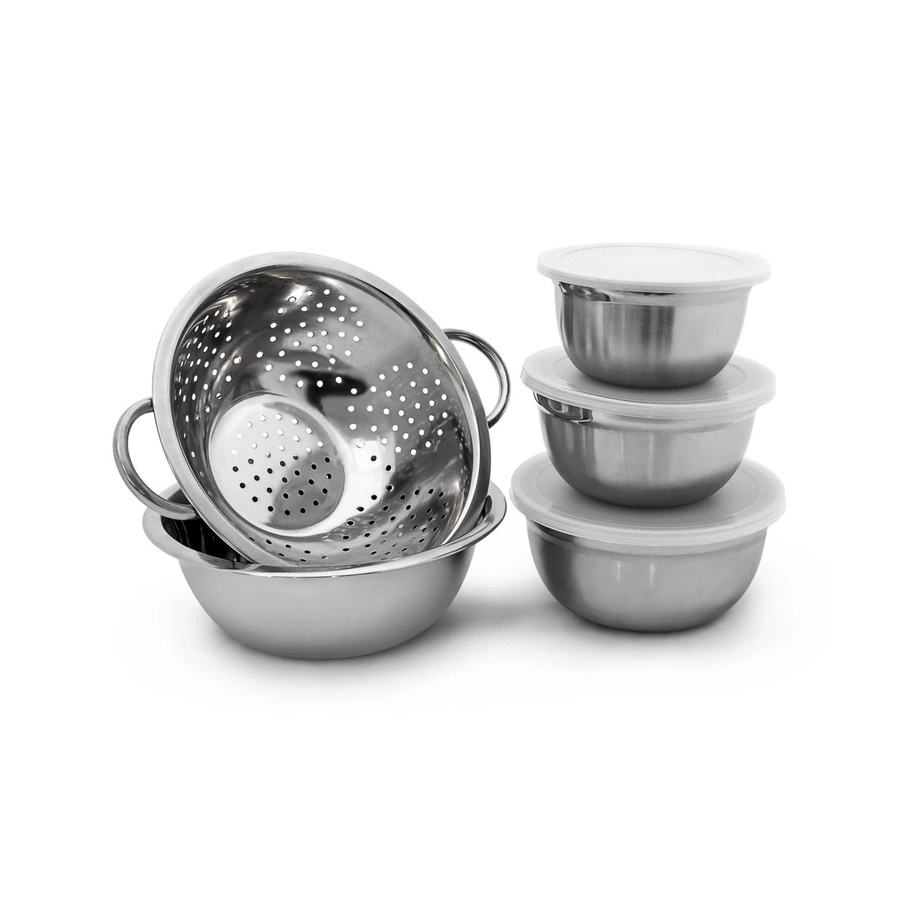 Relaxdays Schüssel Set aus Edelstahl in Silber mit Deckel, stapelbar, B/T/H: 30 x 24 x 10 cm - Bild 2