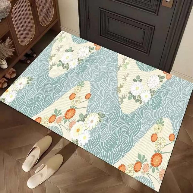 Saugfähige und rutschfeste Badezimmermatte mit floralem Kristall-Samt-Design in Multicolour, B/T: 90 x 60 cm - Bild 1