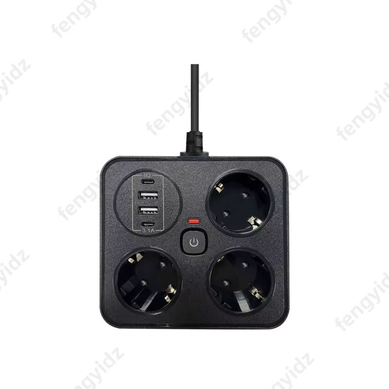 Fengyidz Multitap Steckdosenleiste mit 2 Typ C AC-Steckdosen, USB-C Anschluss und Überspannungsschutz sowie Netzwerkfilter in Schwarz - Bild 2