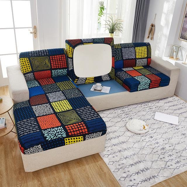 Yiran Furniture Bedruckter Stretch-Sofa-Sitzkissenbezug aus Polyester in Bunt, waschbarer und atmungsaktiver Möbelschutz für dein Wohnzimmer - Bild 1