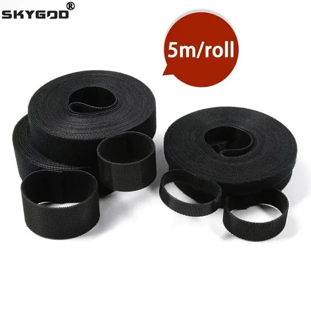 Wiederverwendbare Kabelbinder aus schwarzem Nylon als selbstklebendes Schlaufenbündel zur Kabelorganisation, 5 m pro Rolle - Bild 1