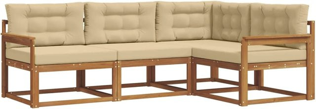 vidaXL Outdoor-Sofagarnitur aus Akazienholz in L-Form mit Kissen, 4-teilig, Natur und Beige - Bild 1