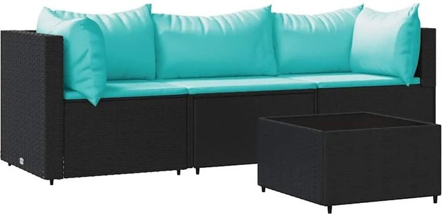 vidaXL 4-teiliges Garten-Lounge-Set in L-Form mit Polyrattan und Kissen, Schwarz - Bild 1